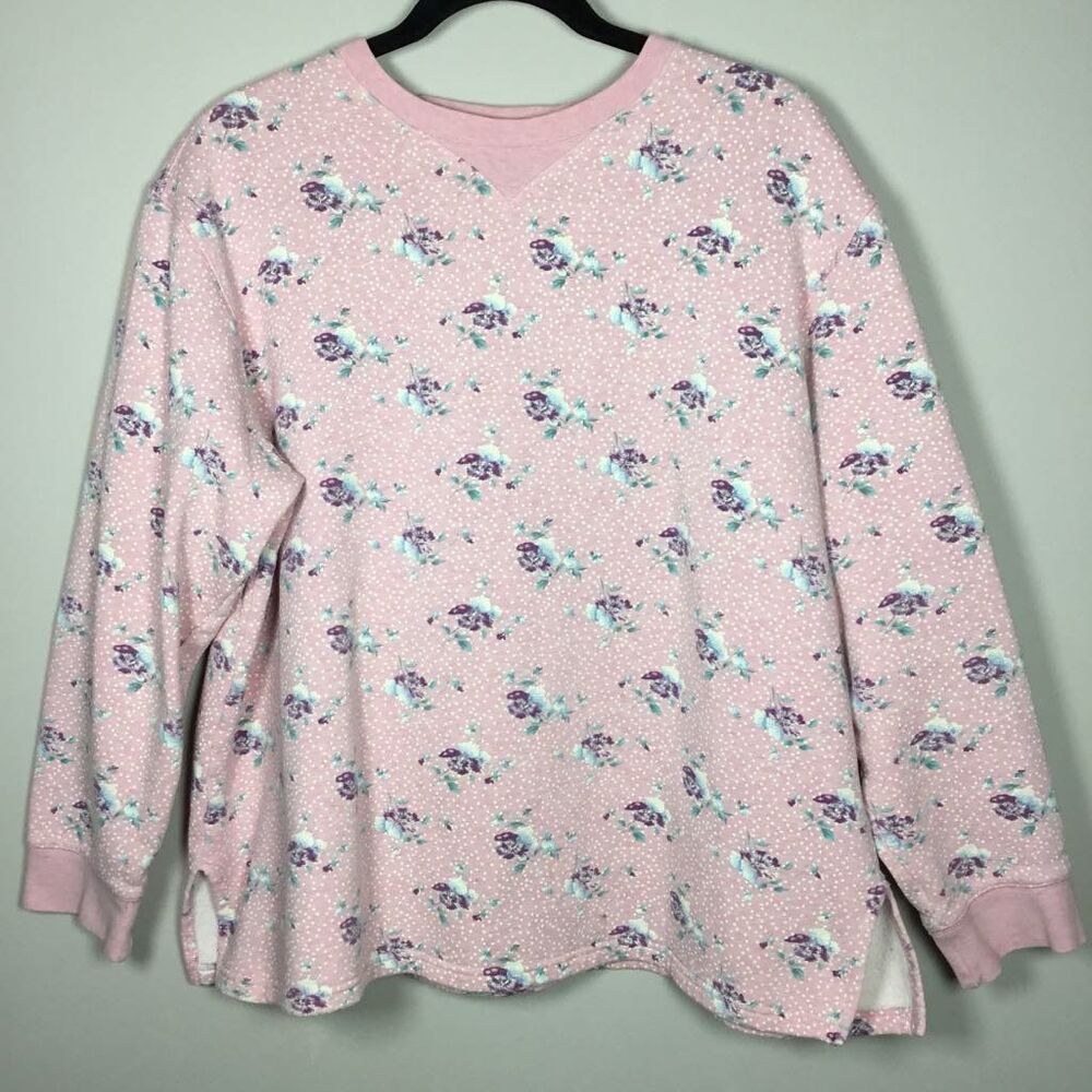 Vintage Pink Floral Grannycore Grandma Cottagecore Feminine Sweatshirt 16-18W